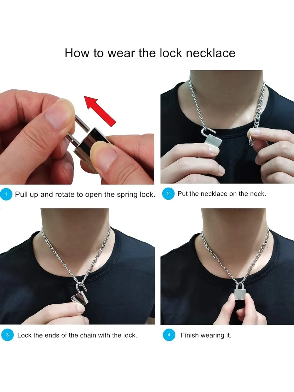 Men's Silver Padlock Pendant Chain Necklace 18 Inches